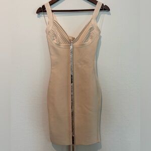 House Of CB NWT Cream Beige Sleeveless Bandage Bodycon Dress Size Small